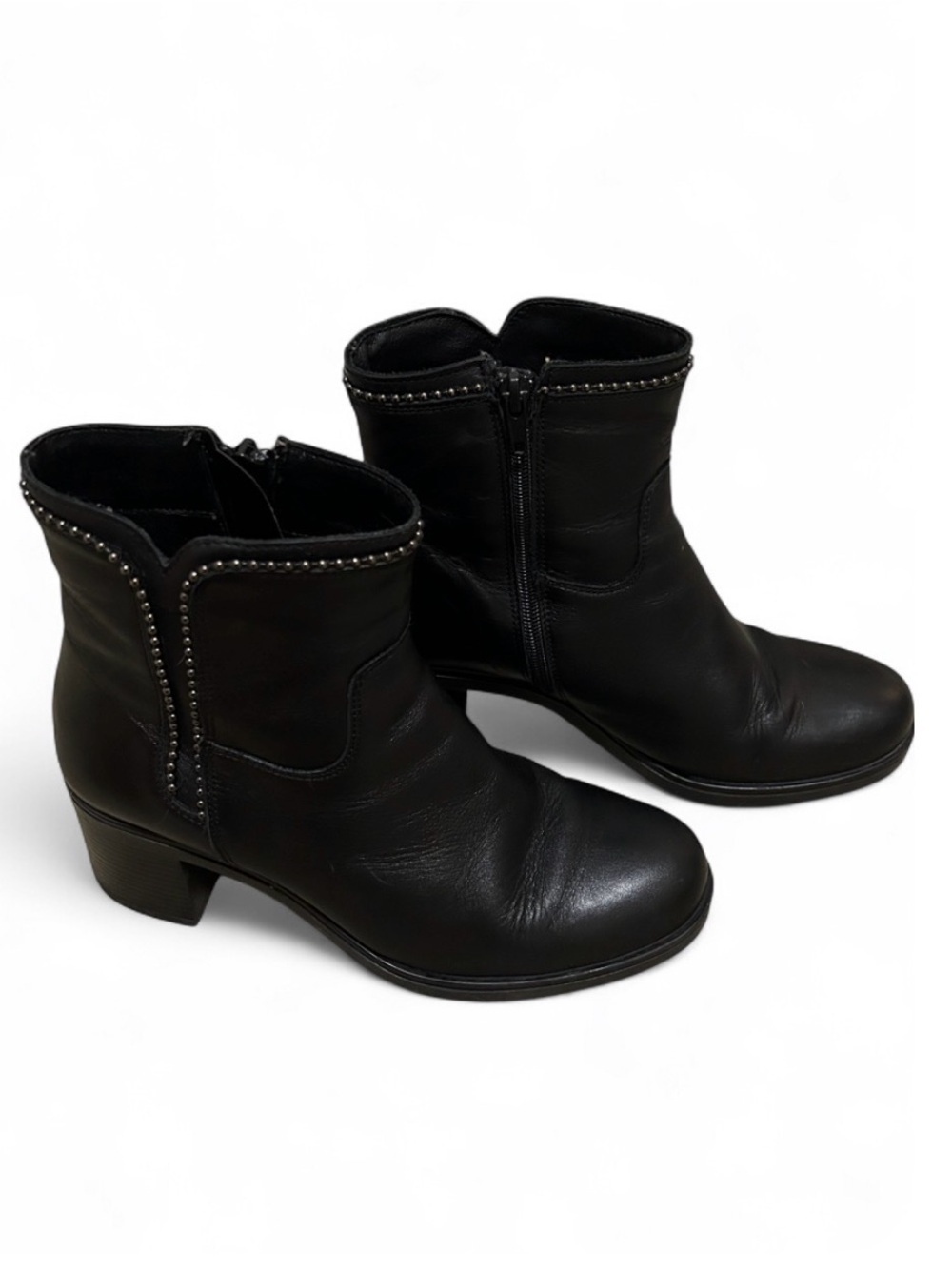 Rizzoli Black Leather Studded Ankle Boots EU 39 Block Heel Side Zip